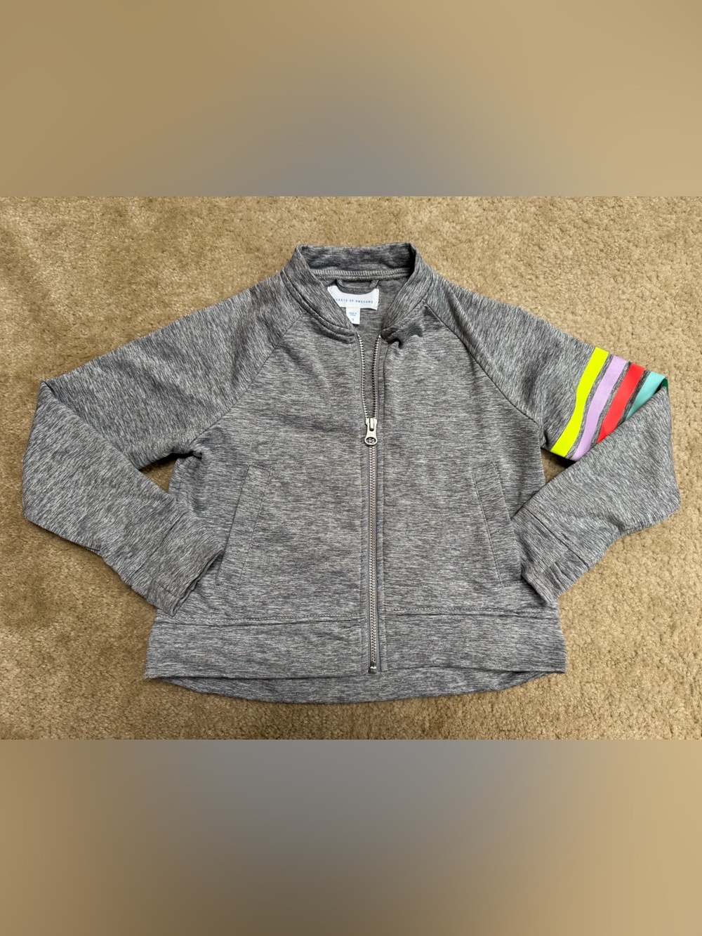 Girls' Sz 5 Rockets of Awesome Heather Gray Zip-Front Jacket with Neon Stripes